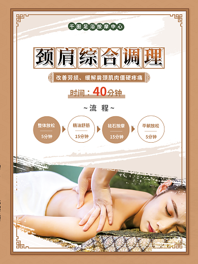 中式洗浴流程改善劳损店项目介绍海报展板背景