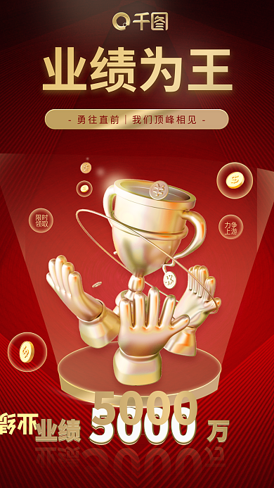 奖杯业绩限时领取手机海报