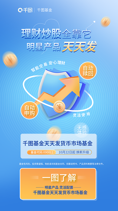 蓝色简约基金自动发售营销海报