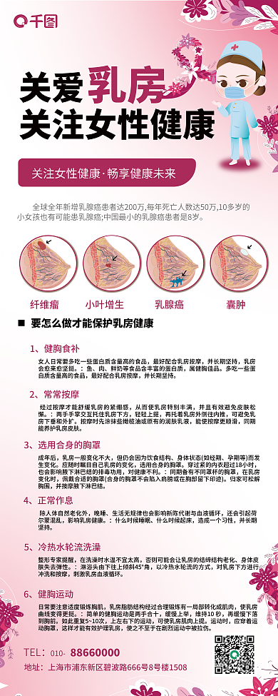 关爱乳房关注女性健康科普护理宣传展架