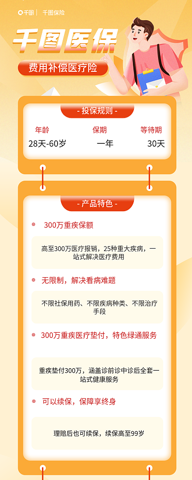 补偿医疗保险保险医保简约信息长图海报