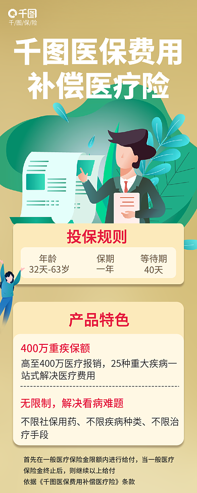 简约风医保费用补偿医疗险投保规则信息长图
