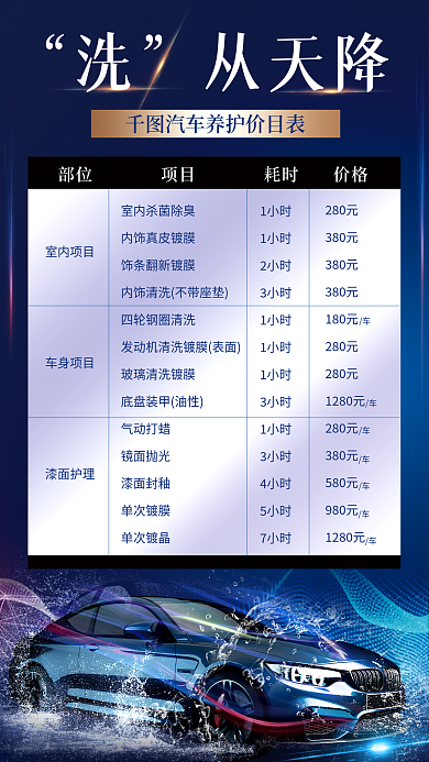 洗车行价目表室内项目车身项目