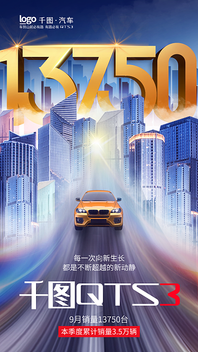 简约科技汽车QTS3销量宣传海报
