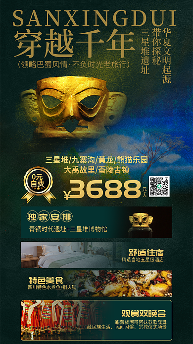 三星堆遗址穿越千年三星堆遗址旅游海报