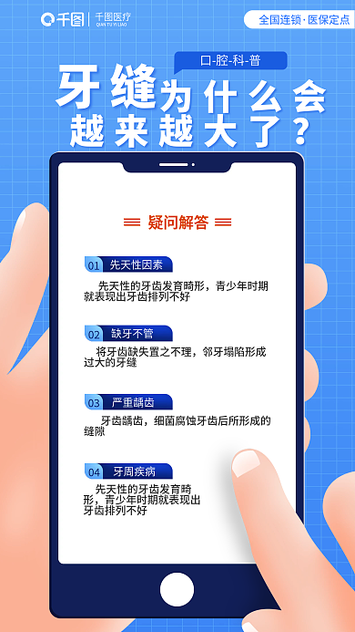 蓝色简约医疗全国连锁牙缝口腔知识科普宣传海报