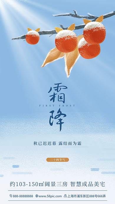 创意插画二十四节气借势海报柿子阳光冰霜