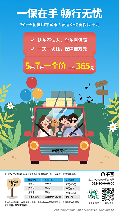 自用车驾畅行无忧认车不认人意外伤害险营销海报