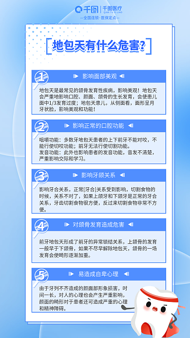 蓝色简约时间一长医疗地包天之口腔知识科普海报