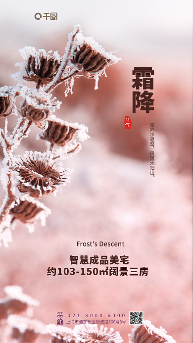 清新简约霜降霜降水返壑霜降24节气借势海报