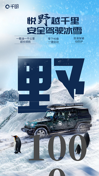 创意简约1000KM宣传海报