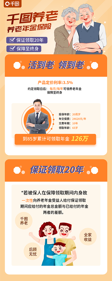 养老金保险养老保障至终身营销信息长图