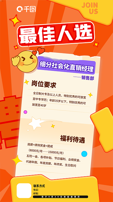 最佳人选招聘销售部五险一金海报