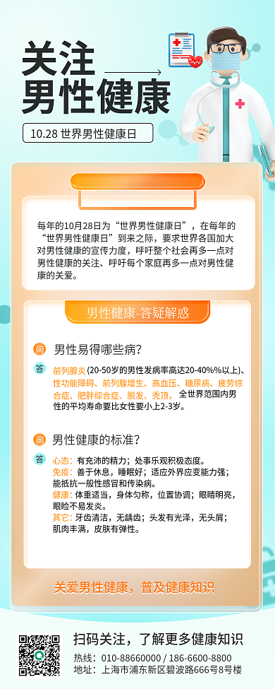 世界男性关注男性健康长图海报