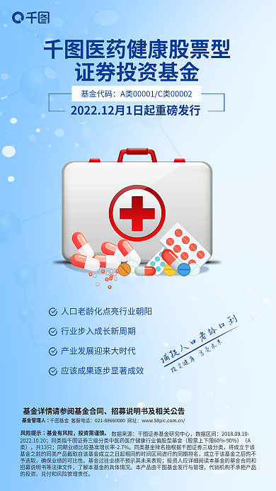 简约创意风险提示基金有风险医药健康股票型基金海报