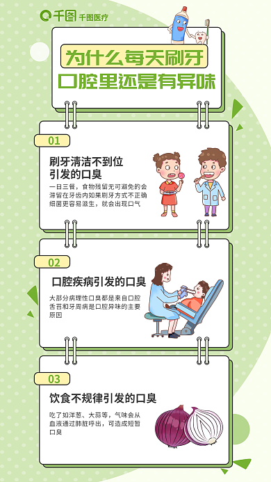 刷牙异味引发的口臭一日三餐科普医疗健康海报