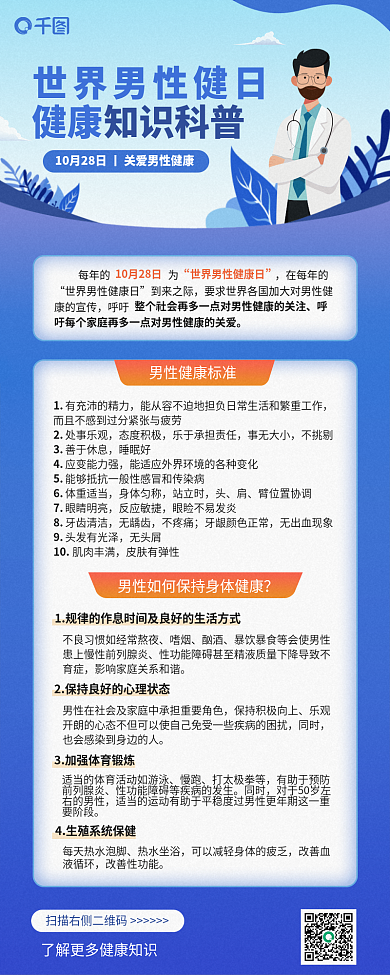 世界男性健康每年的为扁平风关爱男性医疗保健海报