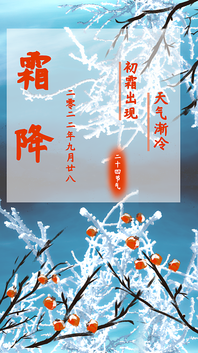 手绘国风二十四节气初霜出现海报