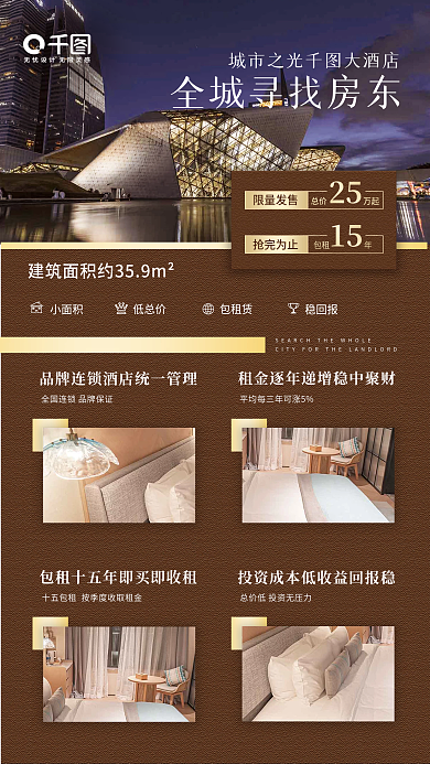 酒店招商小面积低总价招募奢华复古海报简约