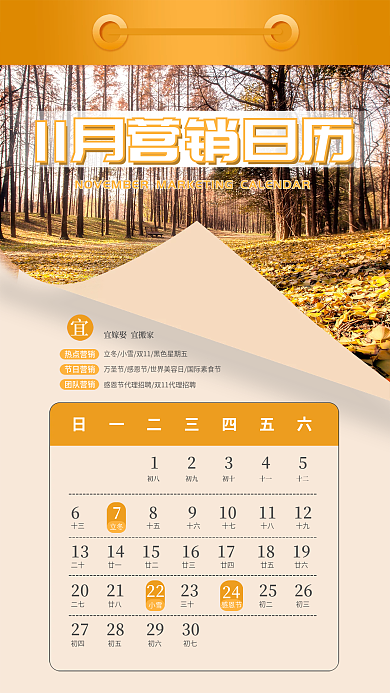 11月日历12345热点营销宣传手机海报