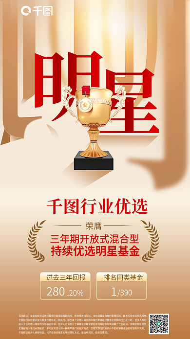立体字基金行业优选荣膺三年混合基金奖项海报