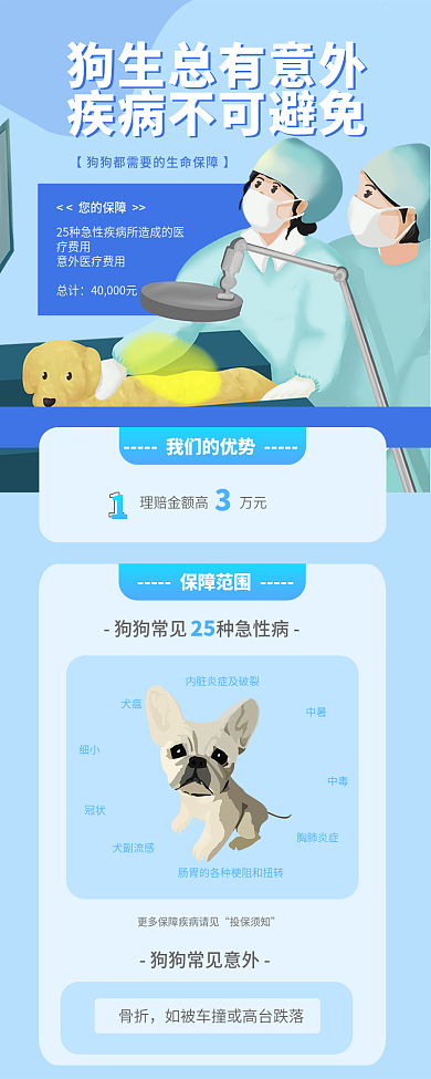 金融理财总计保障范围狗狗保险营销信息长图