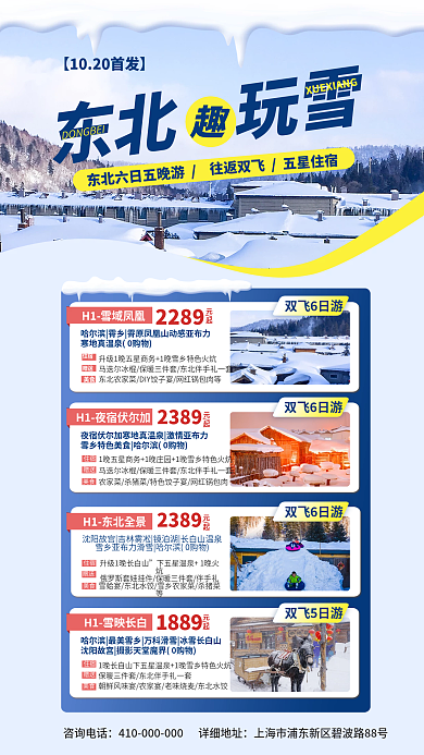 冬季东北雪乡玩雪旅游价格手机海报