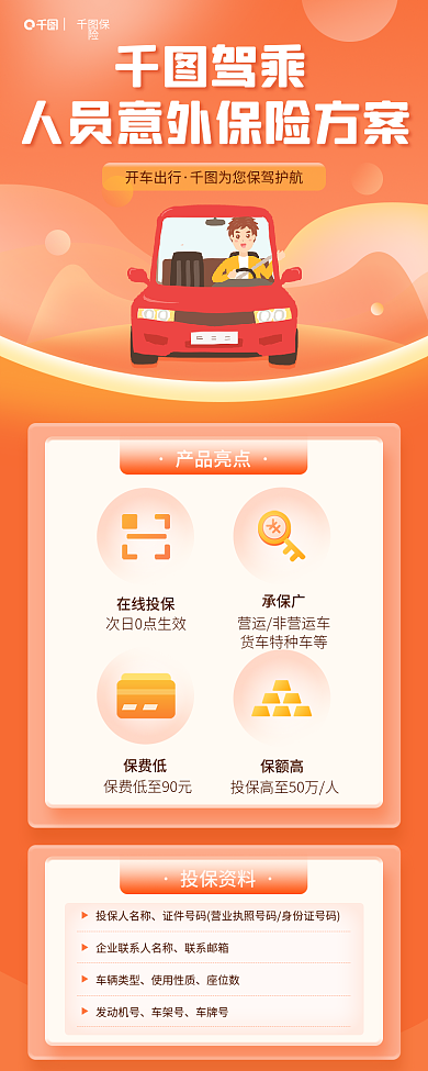 驾乘投保人名称联系邮箱车险产品简约营销海报