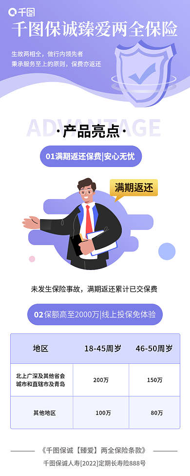 扁平风简约生故两相全保费亦返还保险产品信息长图