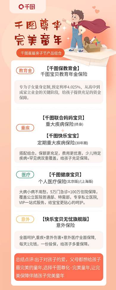 金融理财重疾教育金幼儿保险产品组合信息长图