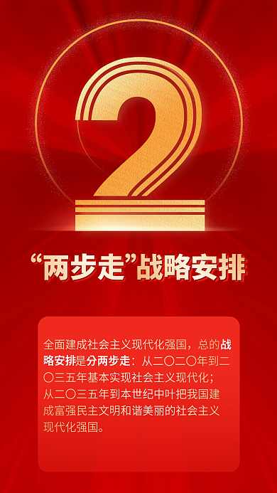 二十大两步走战略安排9个数字红色党建风海报