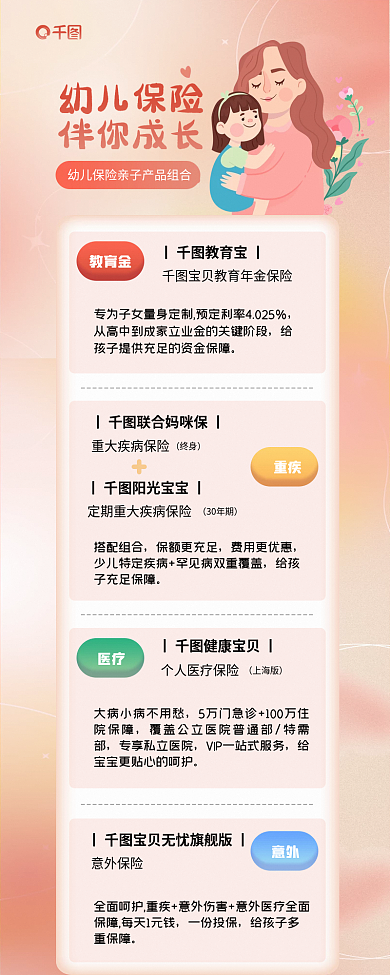 幼儿保险幼儿保险伴你成长促销产品介绍长图