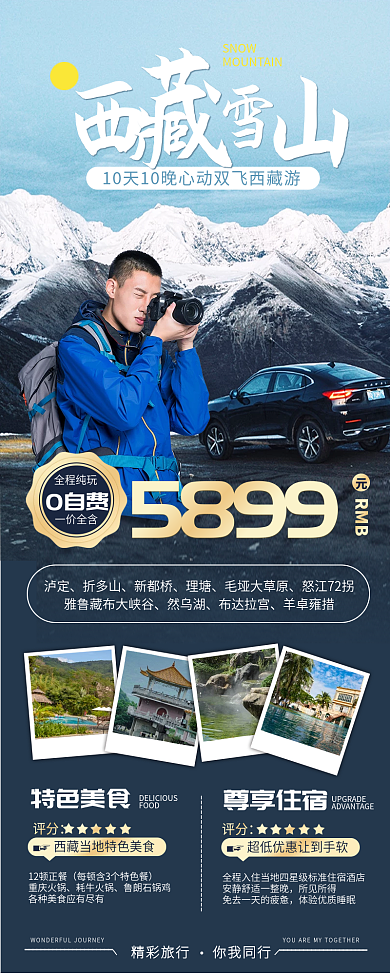 青藏雪山特色美食FOOD促销宣传手机海报