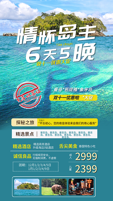 冬季泰国免落地签证无强制消费海报促销