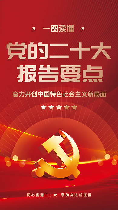 红色大气一图读懂党的二十大报告解读宣传系列海报