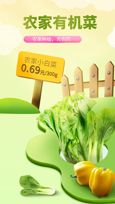 生鲜蔬069农家小白菜营销手机海报