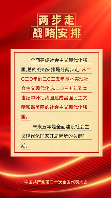 红色党建战略安排两步走大报告的新表述新论断海报