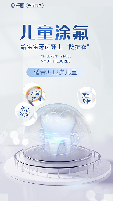 儿童宝宝医疗儿童涂氟牙齿涂氟清洁护牙爱牙海报