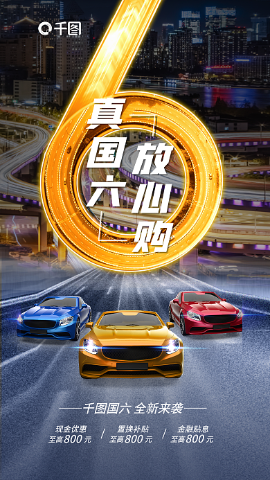 赛道城市真国六放心购购车促销海报