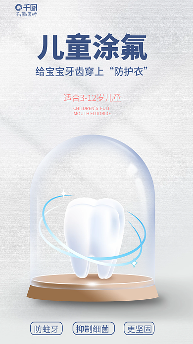 简约风儿童涂氟防护口腔健康牙齿促销海报