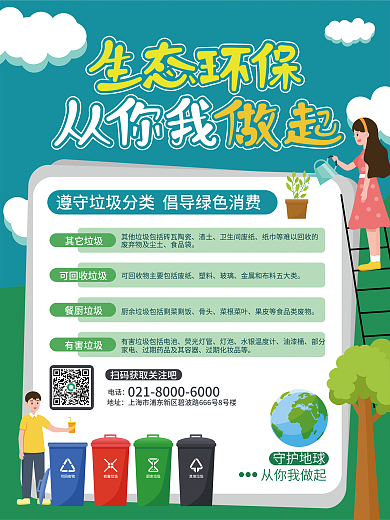 卡通生态电话地址海报