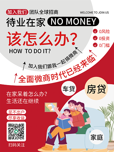 红色商务待业在家该怎么办怎么办海报