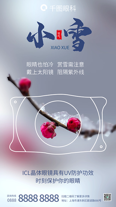 小雪节气眼科晶体形状创意简约风格借势海报