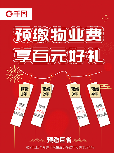 喜庆物业预缴物业费享百元好礼缴费海报