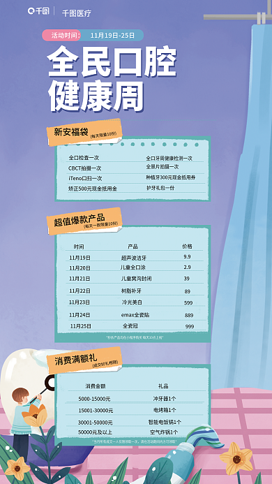手绘插画医疗健康周口腔健康全民口腔健康周