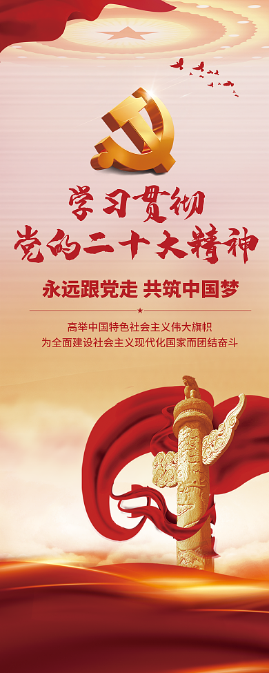 党建红色学习贯彻大会主题大报告解读易拉宝