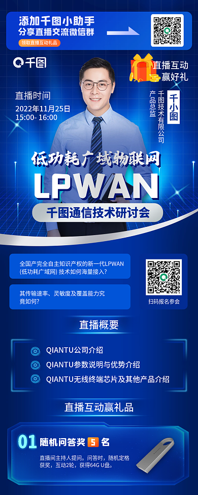 通信技术直播互动赢好礼信息长图海报