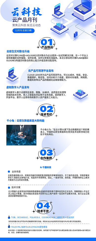 云科技简约蓝色月刊产品动态信息长图