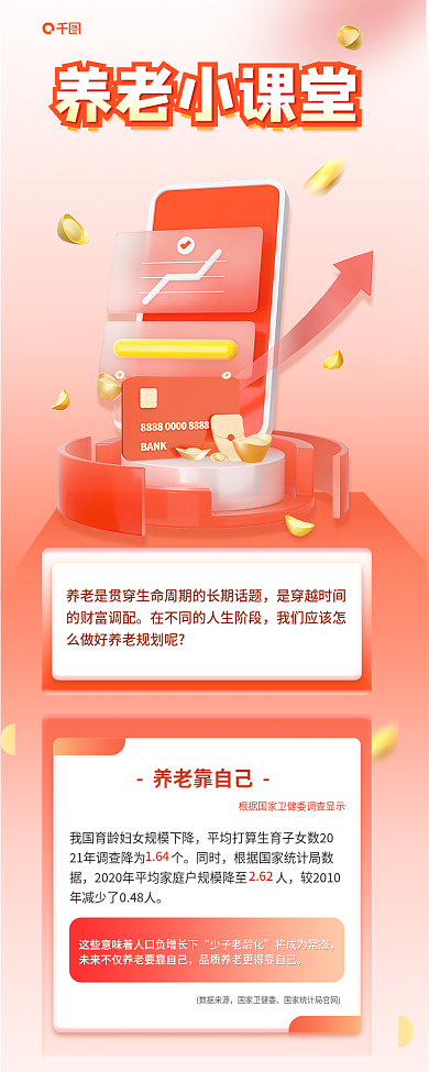 金融3d养老小课堂养老靠自己养老产品促销宣传长图海报