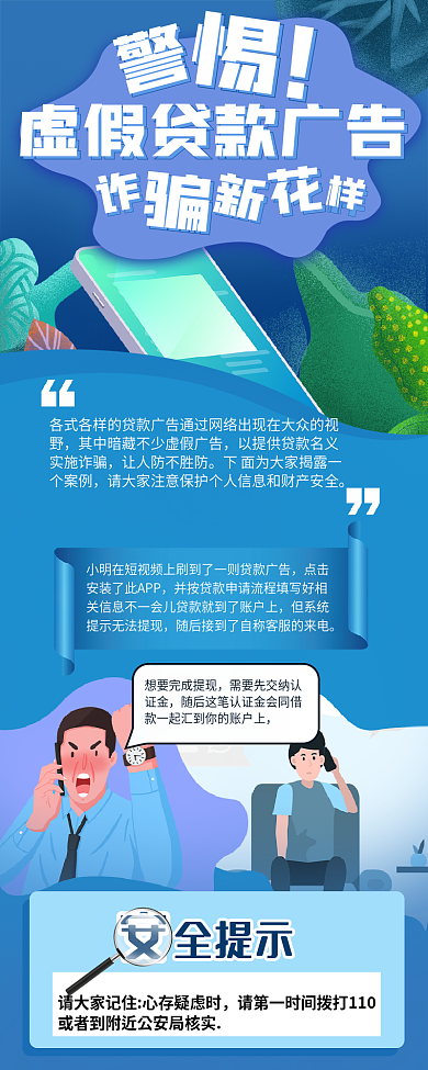 插画风全提示实施诈骗公安金融电信诈骗科普长图